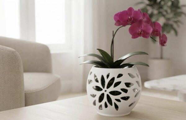 Maceta para orquidea mediana( multiflora) linea FLO color  blanco