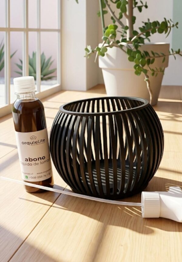 Maceta linea Zen negra orquideas grandes +abono organico  250 ml( envio gratis desde v a x region)