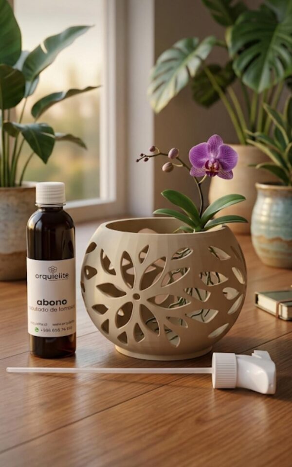 Maceta linea Flo beige orquideas grandes + abono organico 250 ml  ( envio gratis desde v a x region)