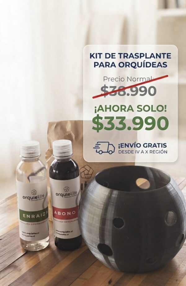 Kit completo de trasplante para orquideas grandes (maceta Sol titanio ,abono ,enraizante y sustrato)envio gratis desde IV a X region